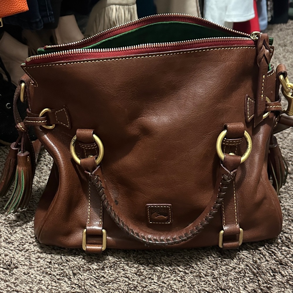 Dooney & Bourke Tan Leather Satchel with Gold Accents